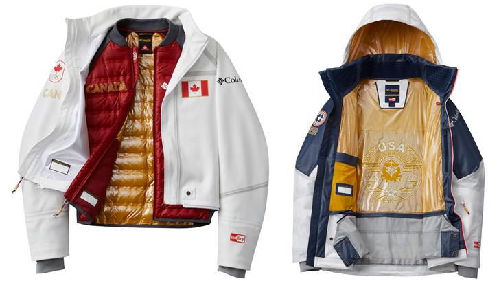 加拿大国家自由式滑雪队雪服（左）以及美国国家自由式滑雪队雪服（右）。